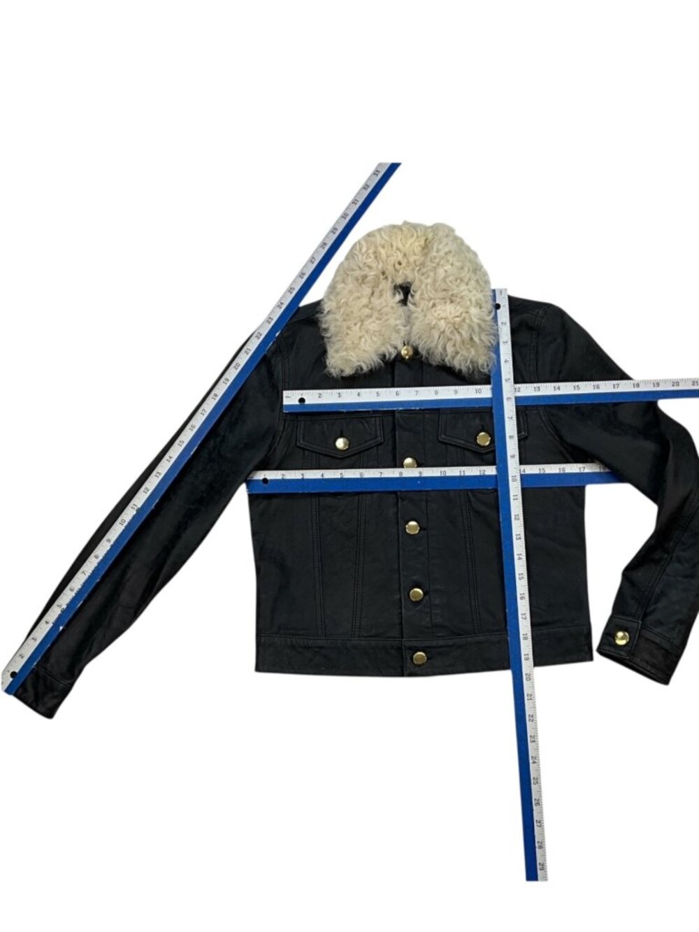 Derek Lam 10 Crosby Shearling Collar Leather Jacket 4 Indigo - Picture 5 of 15